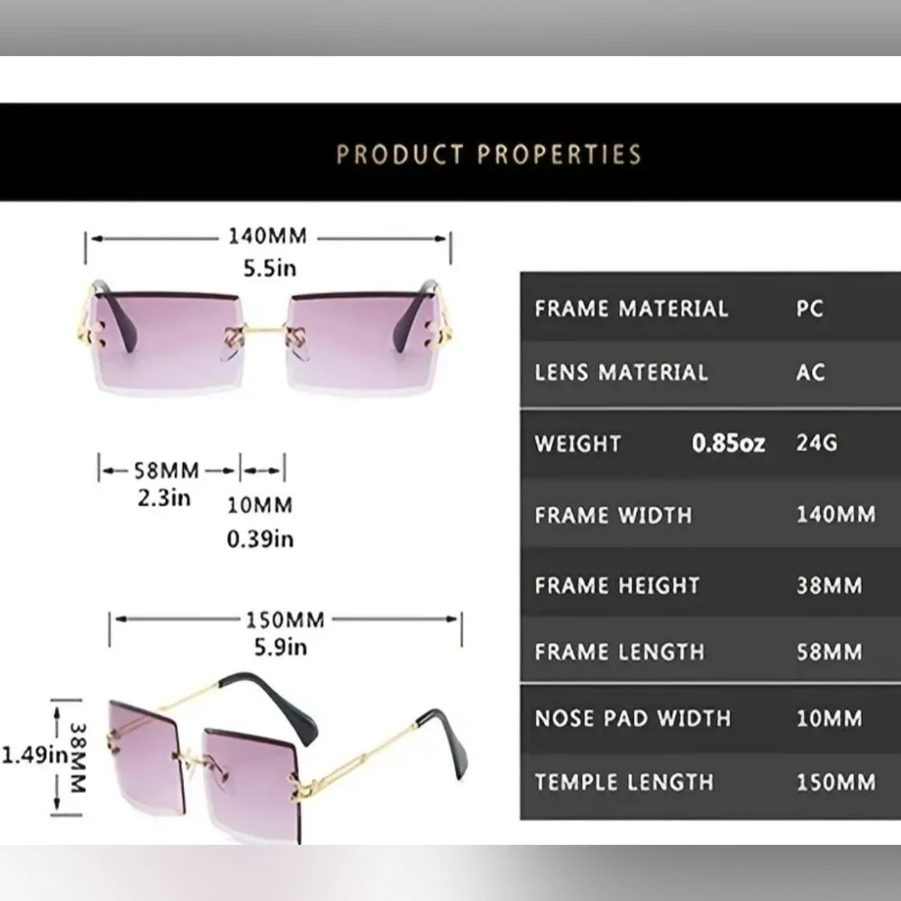 New women's square rimless fashion sunglasses